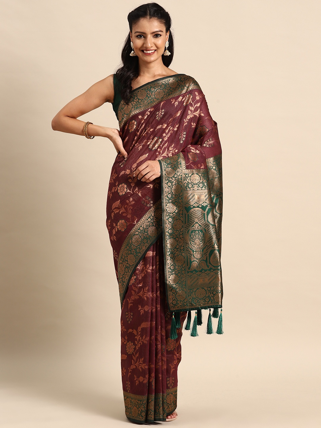 

MANOHARI Ethnic Motifs Woven Design Zari Banarasi Saree, Purple