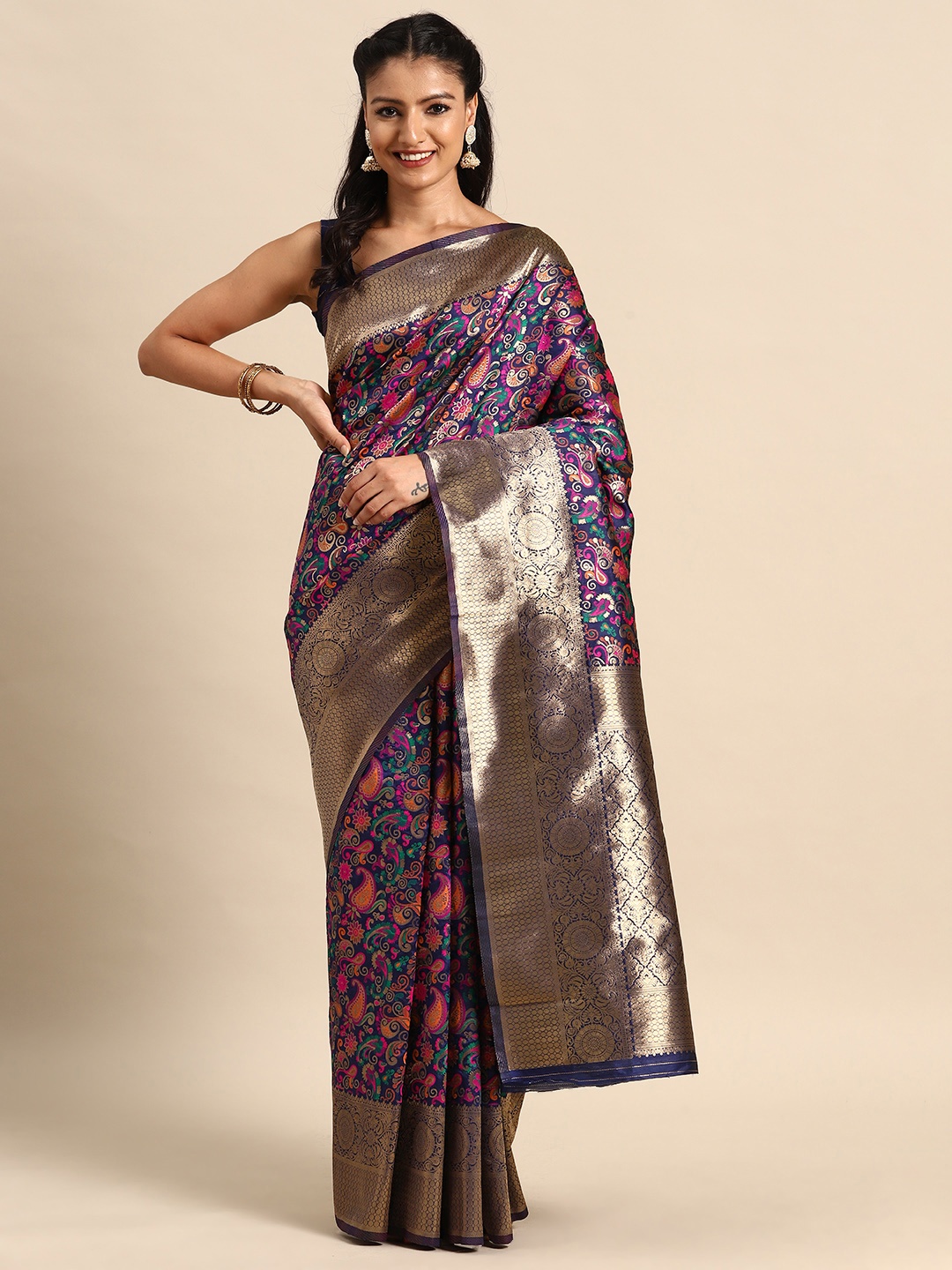 

MANOHARI Woven Design Ethnic Motifs Zari Banarasi Saree, Blue