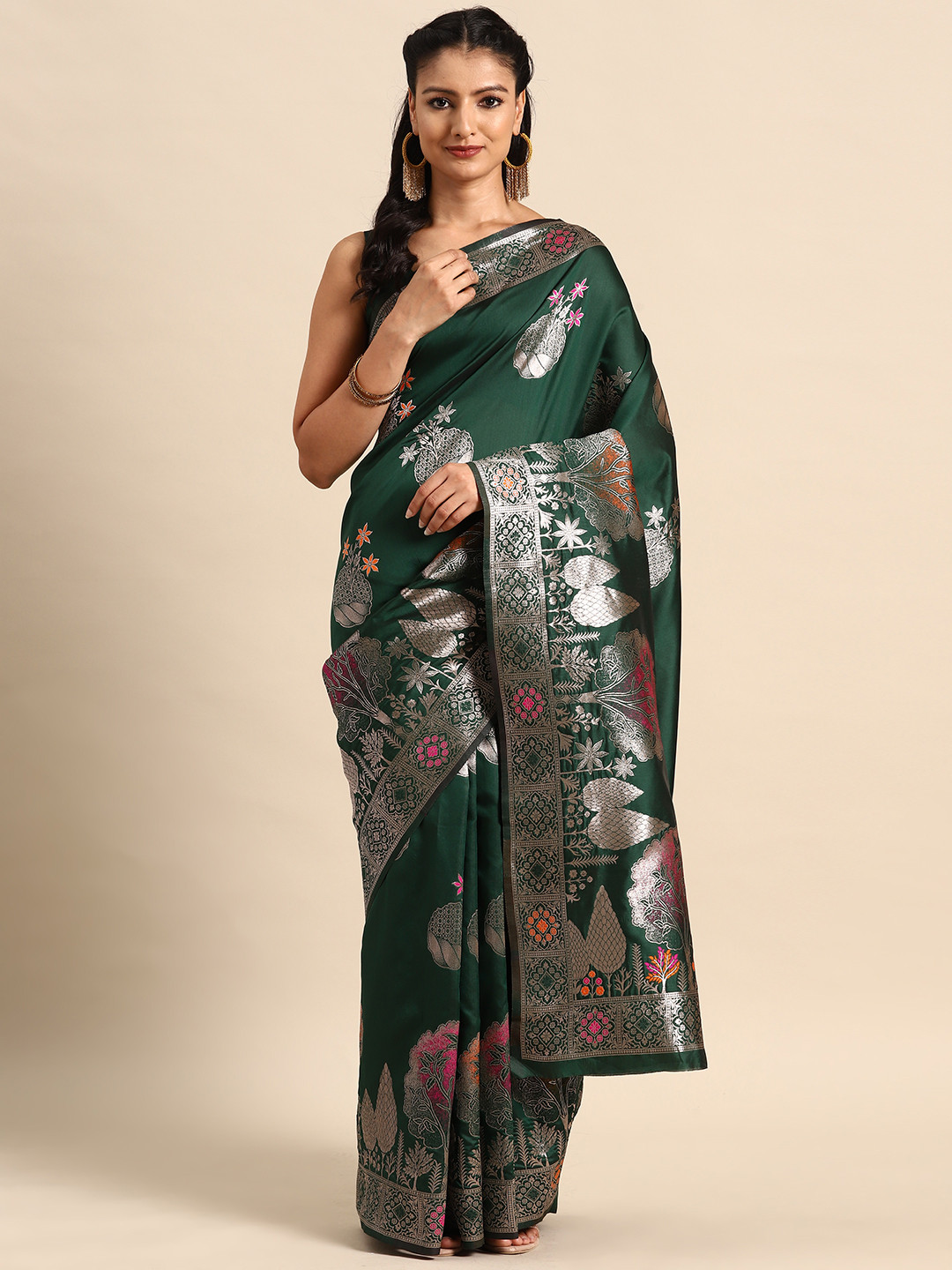 

MANOHARI Woven Design Ethnic Motifs Zari Banarasi Saree, Green