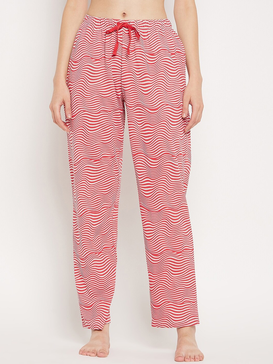 

MADAME M SECRET Printed Cotton Mid-Rise Cotton Lounge Pants, Red
