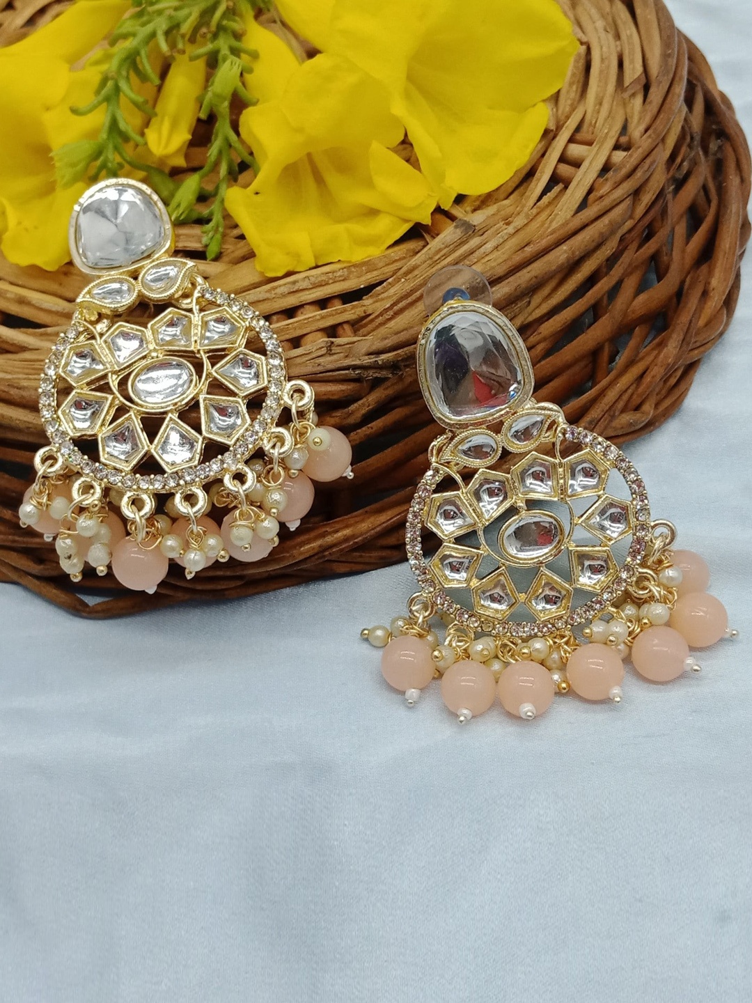 

AASHISH IMITATION Contemporary Jhumkas Earrings, Peach