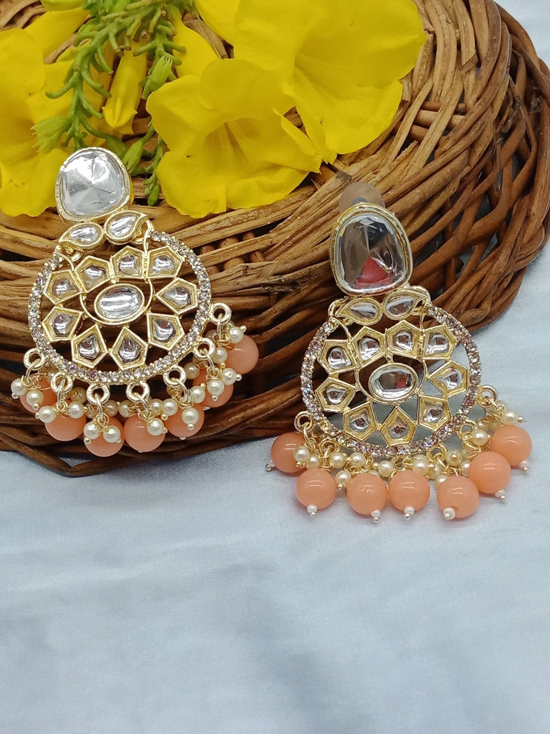 

AASHISH IMITATION Contemporary Jhumkas Earrings, Peach