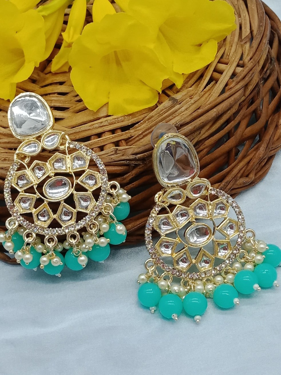 

AASHISH IMITATION Contemporary Jhumkas Earrings, Turquoise blue