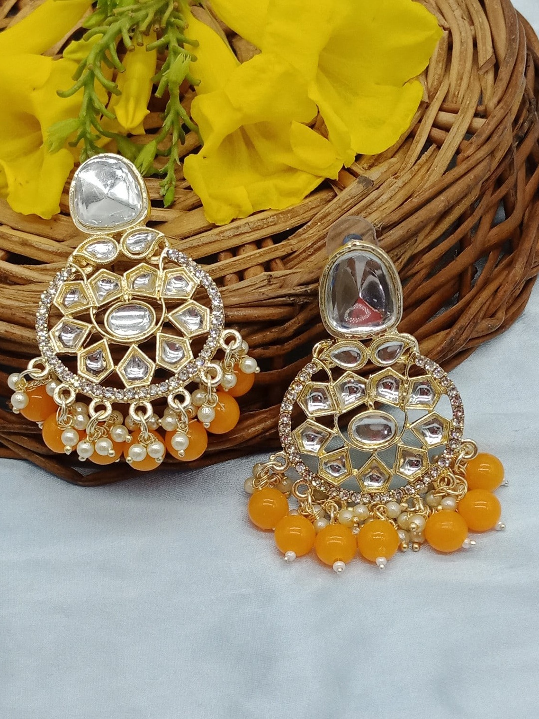 

AASHISH IMITATION Contemporary Jhumkas Earrings, Orange