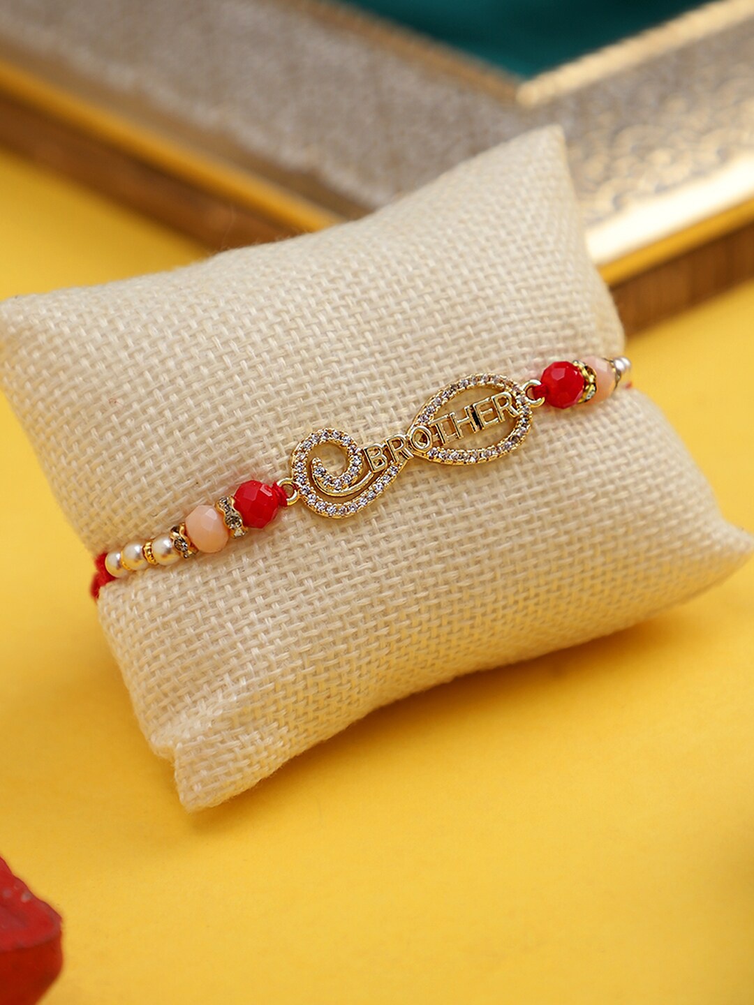 

Mali Fionna Stone-Studded & Beaded Thread Rakhi, Gold