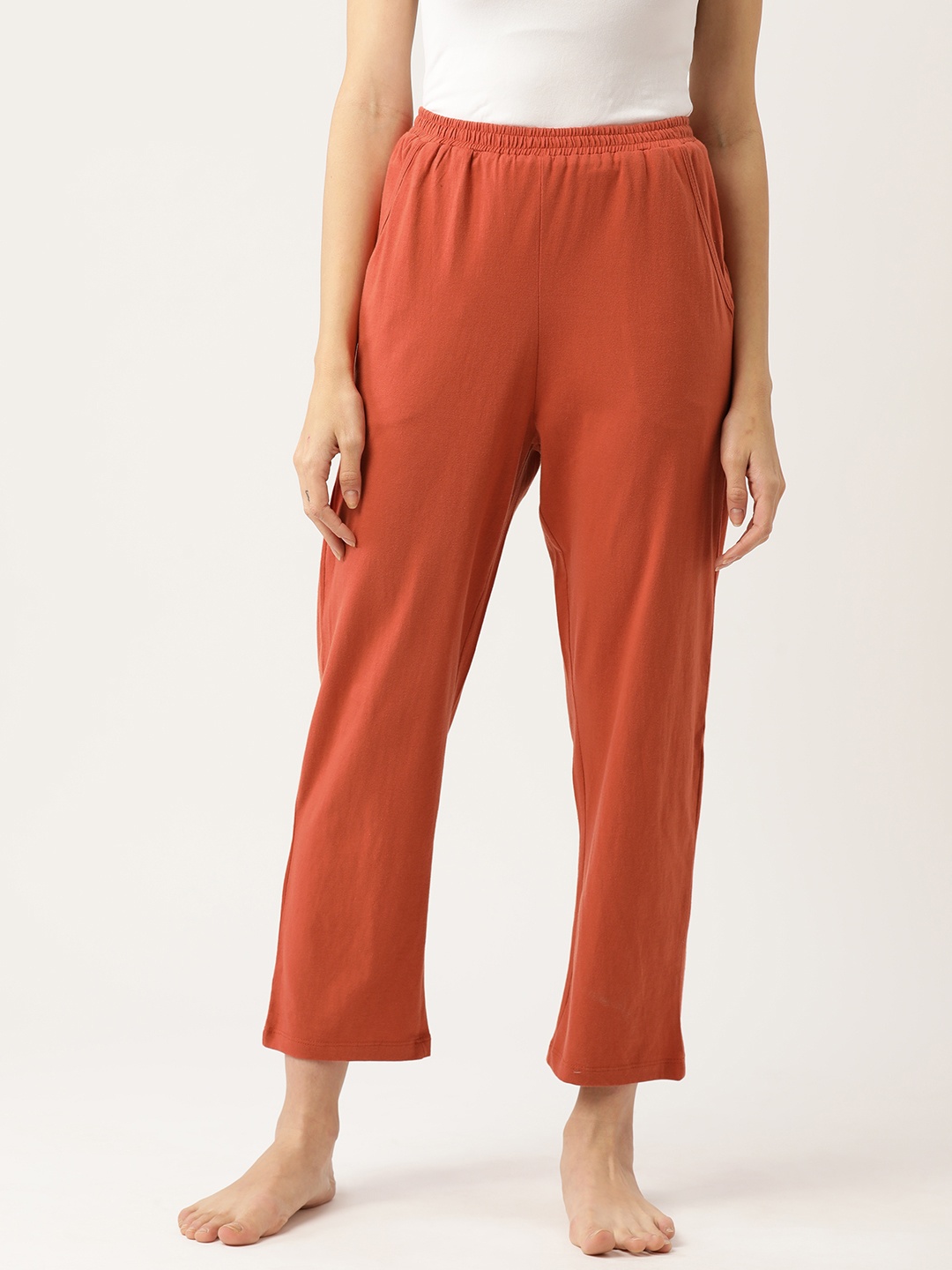 

UNMADE Women Solid Mid-Rise Lounge Pants, Orange