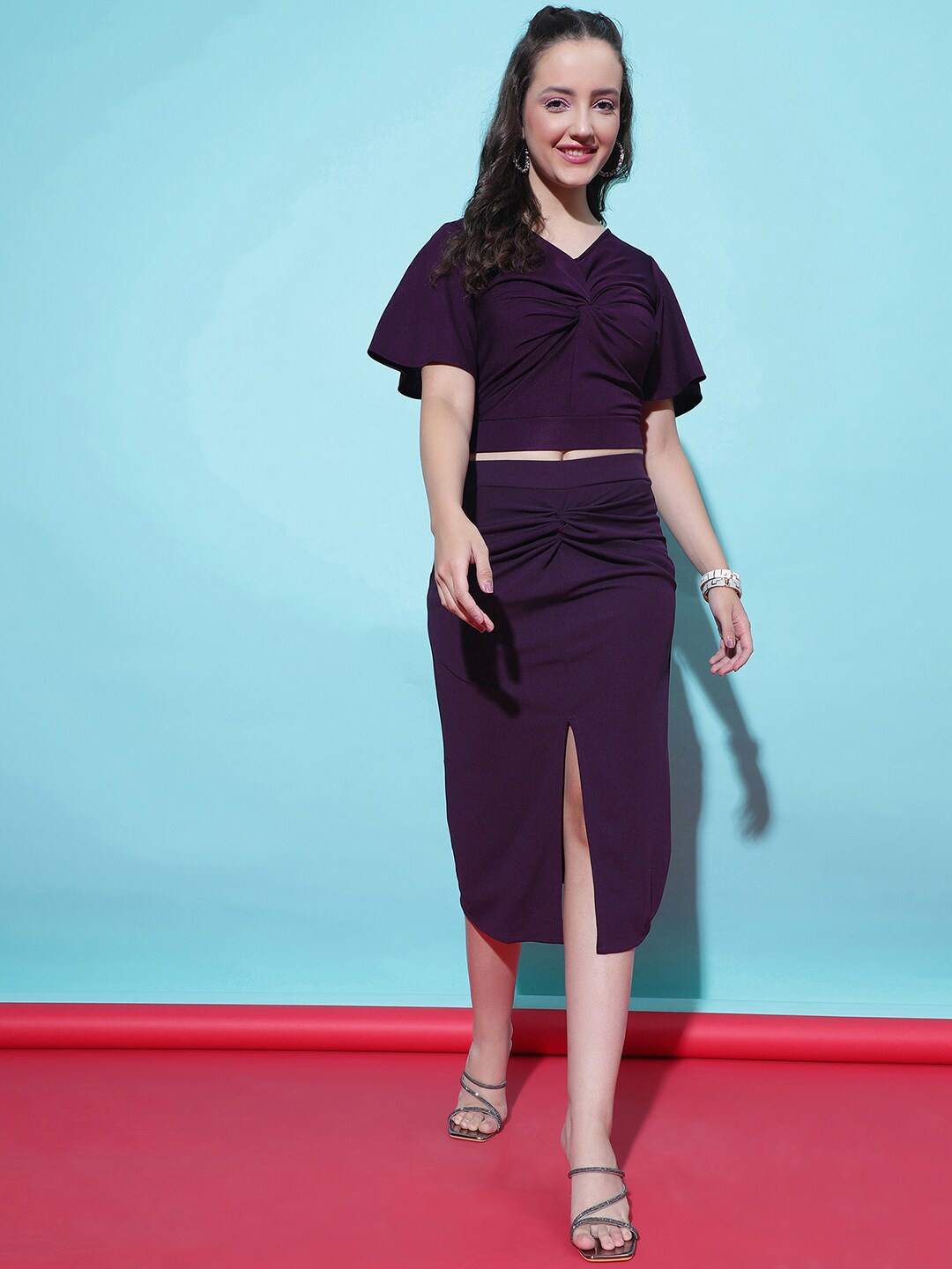 

Selvia Crop-Top & Pencil-Fit Skirt Co-Ords, Purple