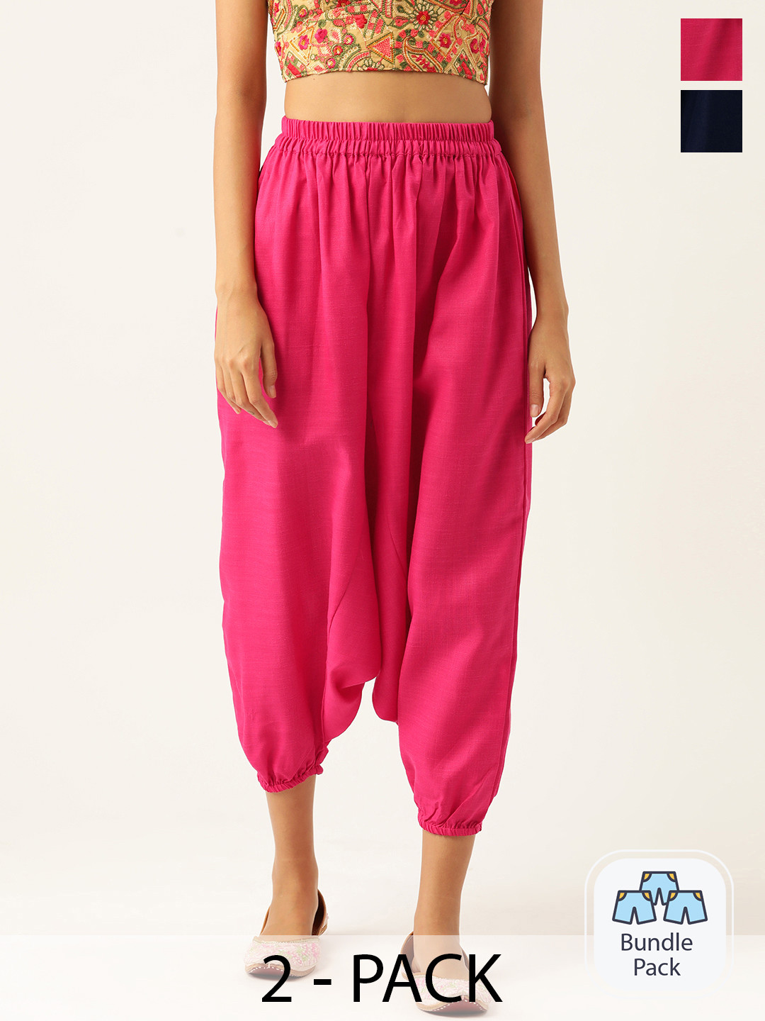 

Molcha Womens Pack Of 2 Loose Fit Pure Cotton Harem Pants, Pink