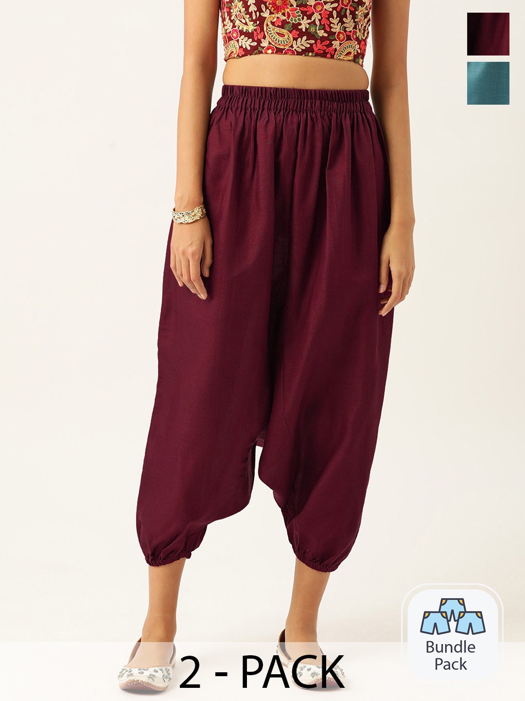 

Molcha Womens Pack Of 2 Loose Fit Harem Pants, Maroon