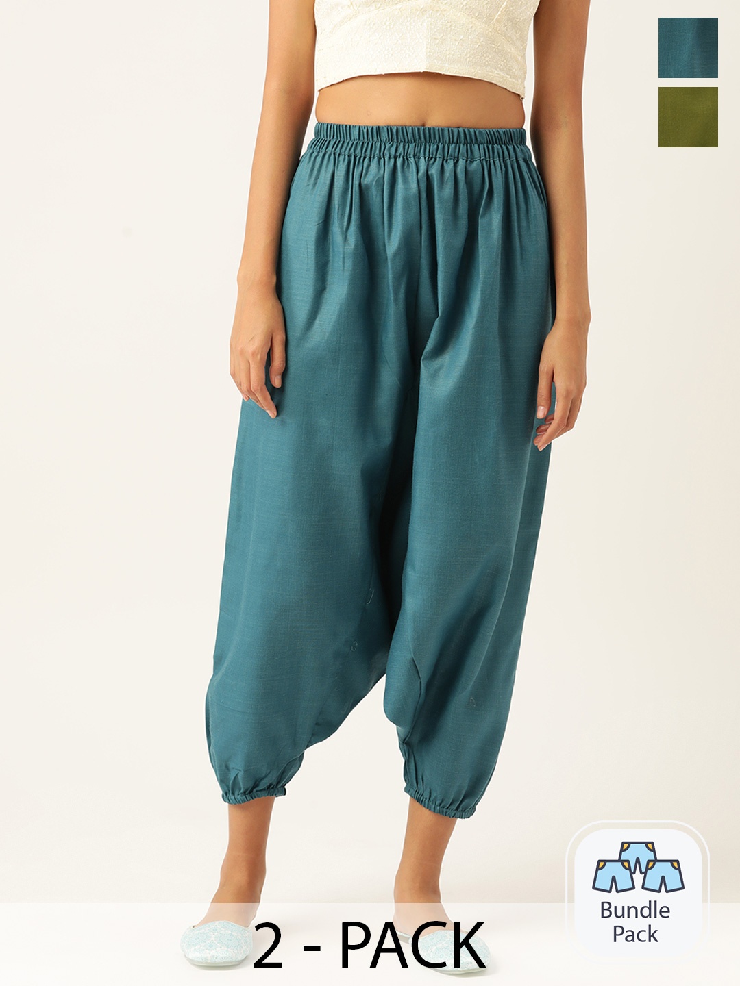 

Molcha Womens Pack Of 2 Loose Fit Harem Pants, Green