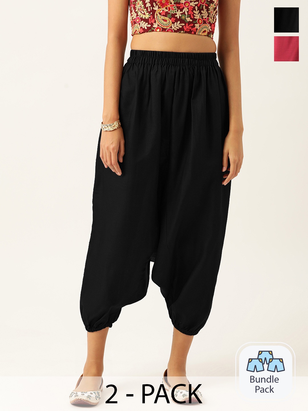 

Molcha Womens Pack Of 2 Loose Fit Harem Pants, Black