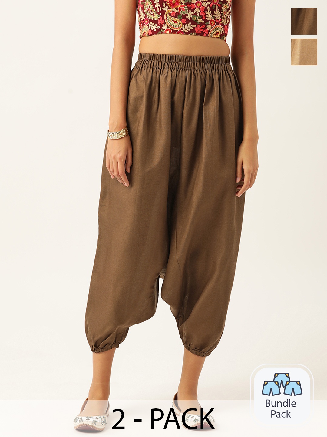 

Molcha Womens Pack Of 2 Loose Fit Harem Pants, Brown