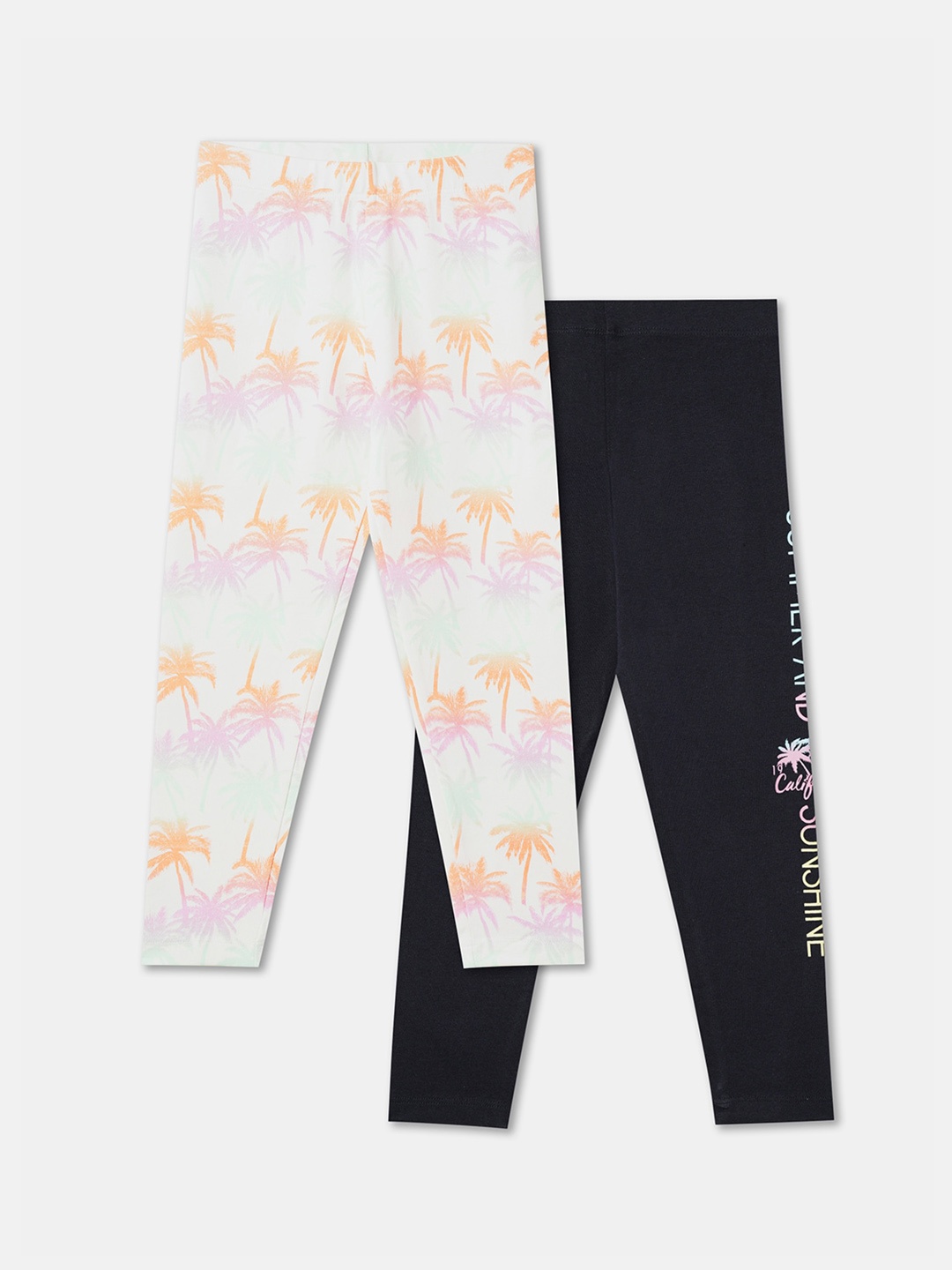 

R&B Girls Pack of 2 Printed Cotton Ankle-Length Leggings, White
