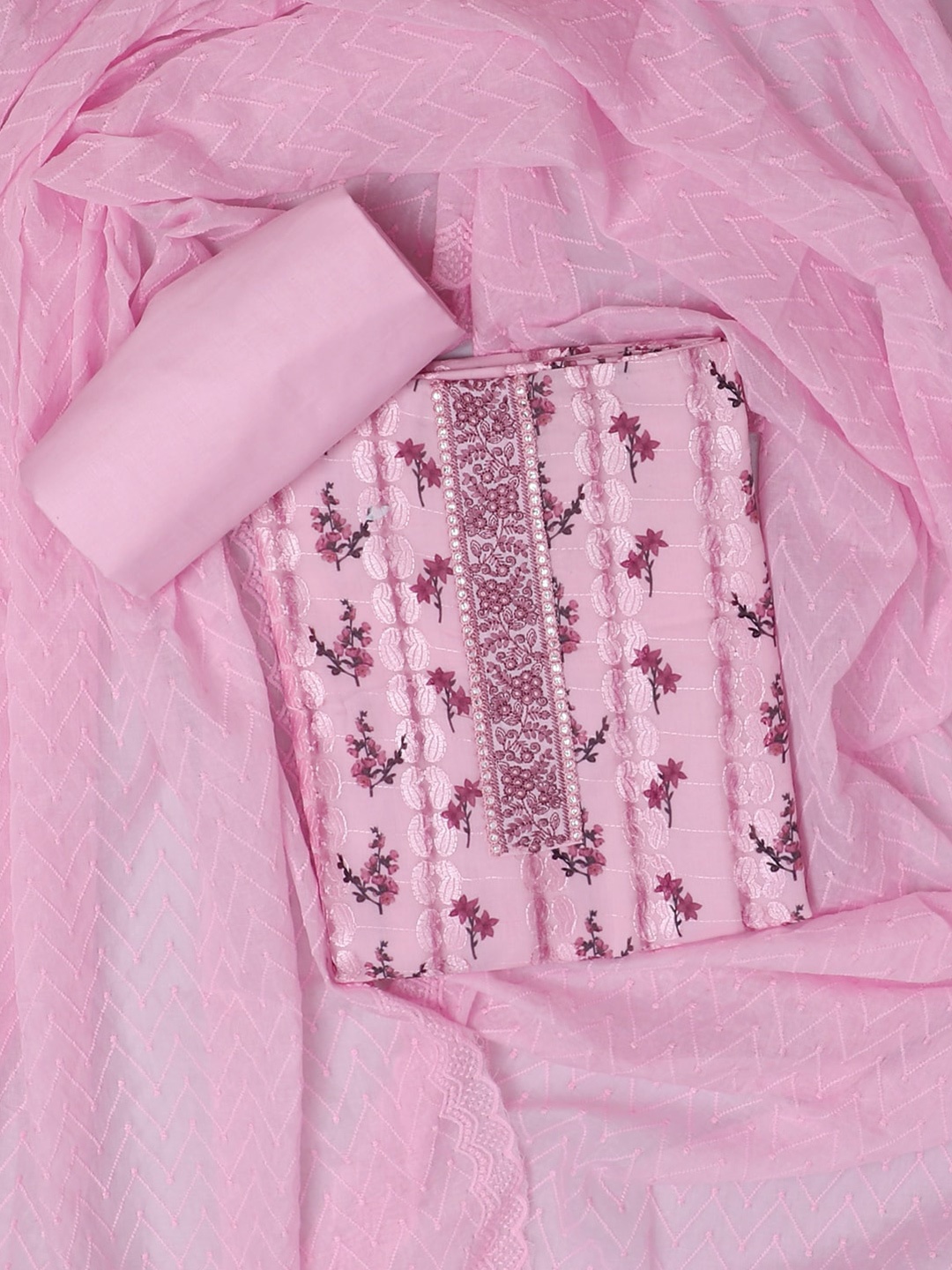 

SALWAR STUDIO Floral Printed Pure Cotton Unstitched Dress Material, Pink