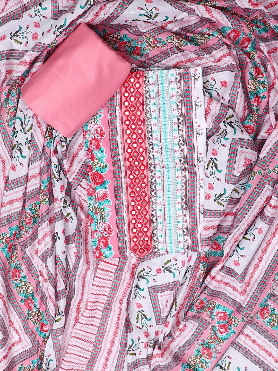

SALWAR STUDIO Printed Pure Cotton Unstitched Dress Material, Pink