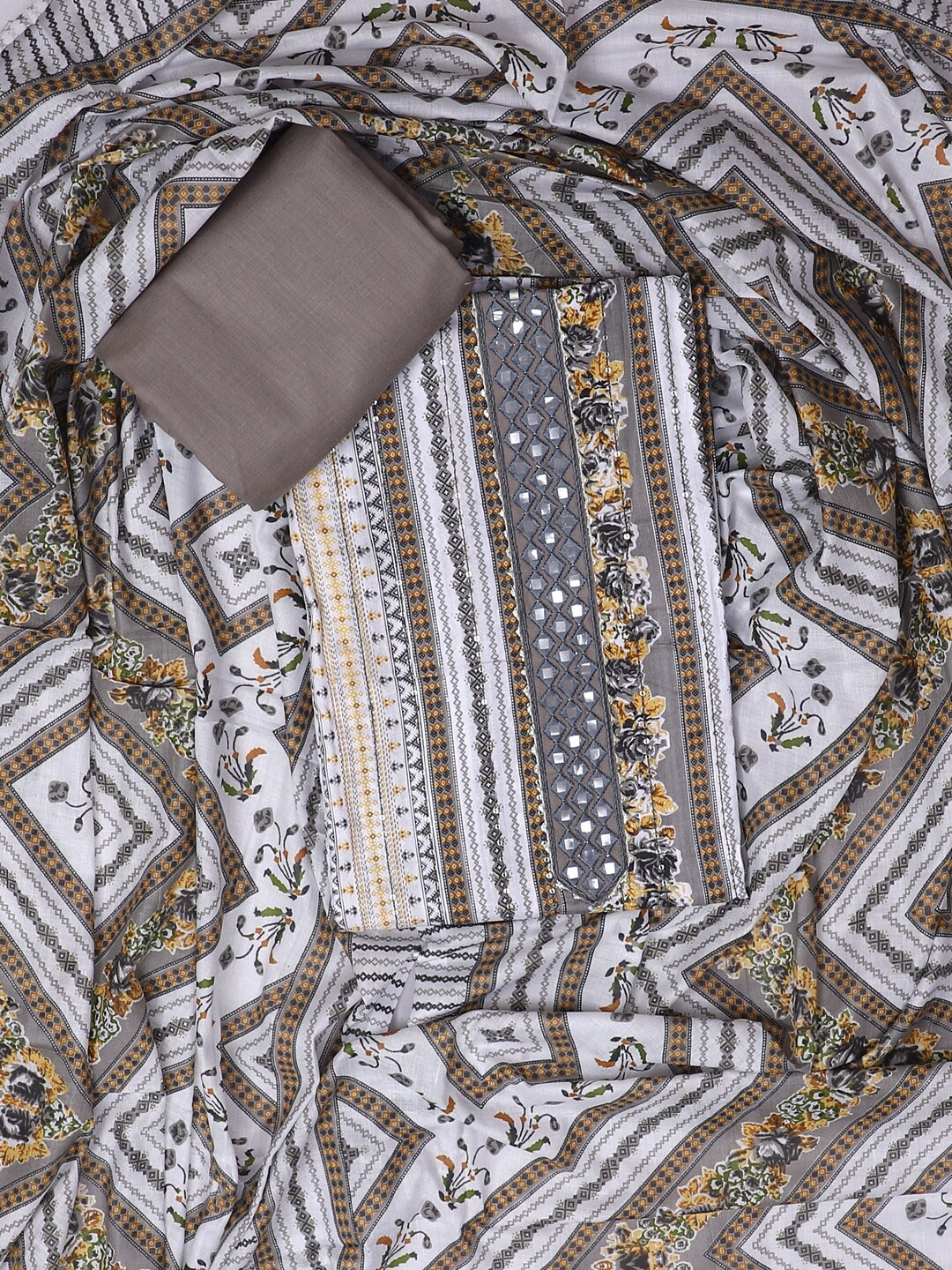 

SALWAR STUDIO Printed Pure Cotton Unstitched Dress Material, Grey