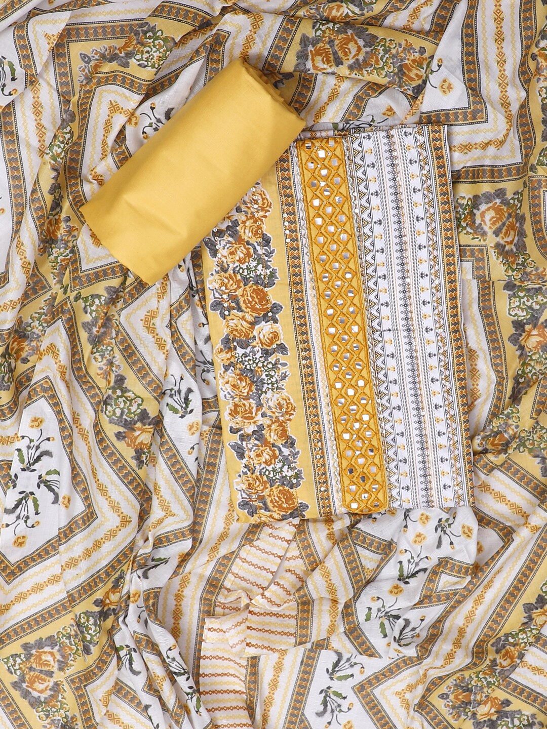 

SALWAR STUDIO Printed Pure Cotton Unstitched Dress Material, Yellow