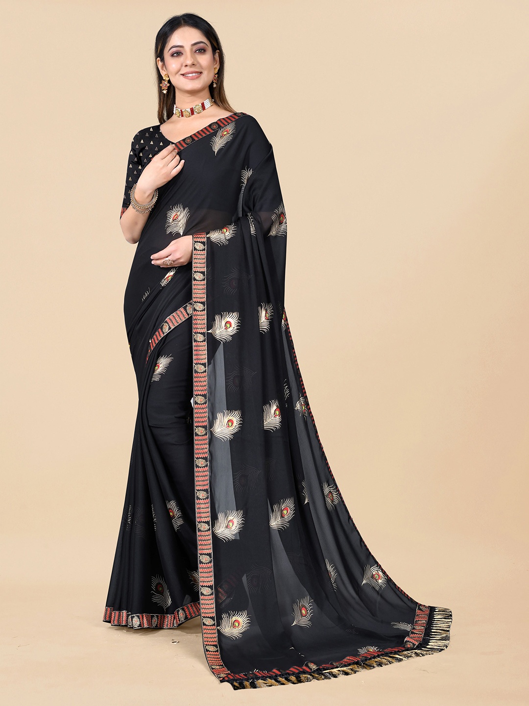 

Rhey Ethnic Motifs Pure Georgette Banarasi Saree, Black