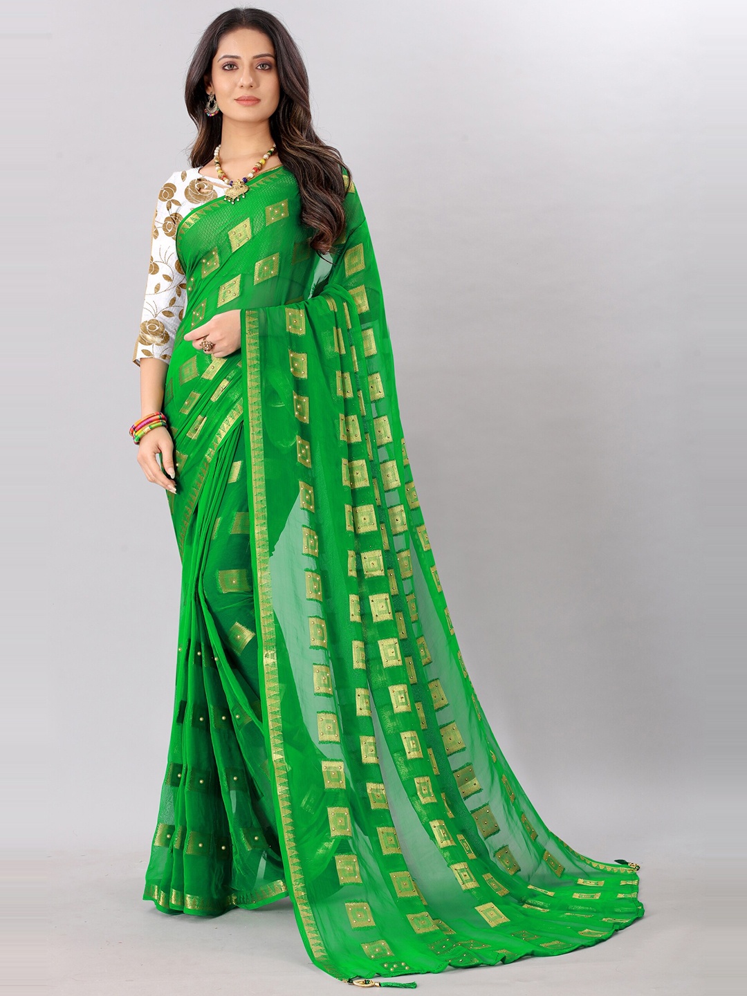 

Rhey Woven Design Zari Pure Chiffon Banarasi Saree, Green