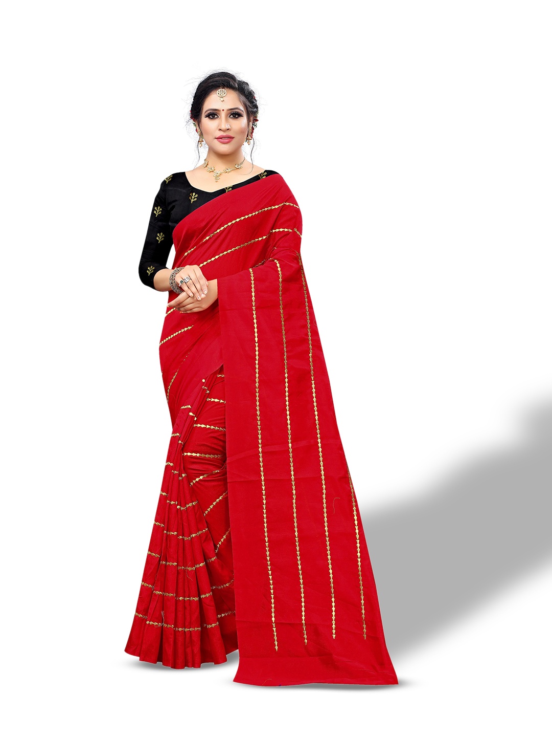 

Rhey Striped Art Silk Saree, Red
