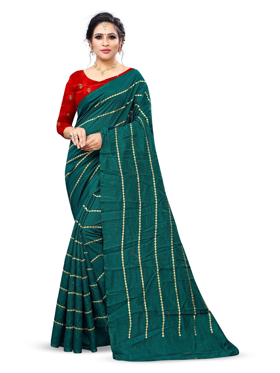 

Rhey Striped Gotta Patti Art Silk Saree, Green