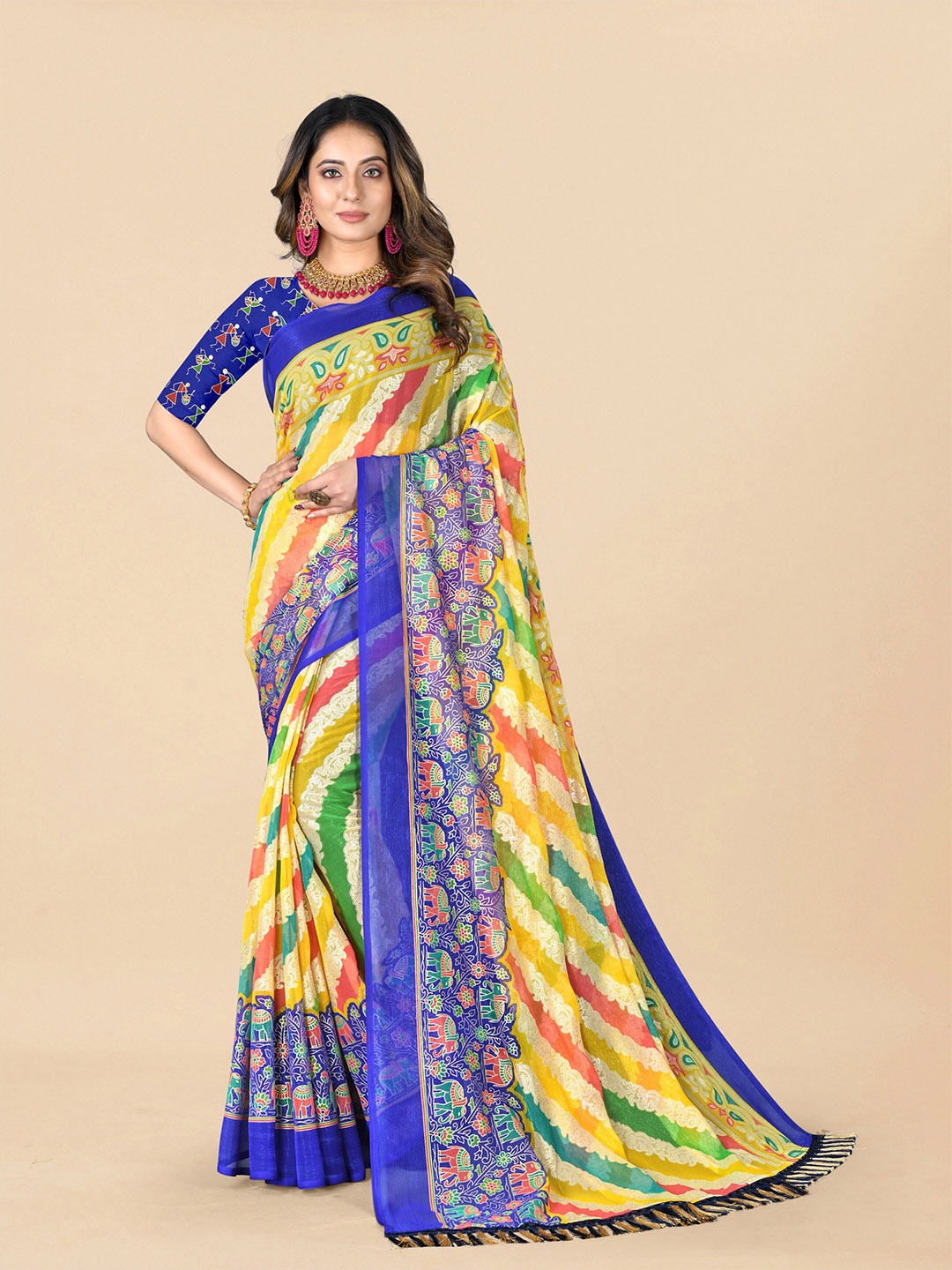 

Rhey Ethnic Motifs Printed Pure Chiffon Saree, Blue