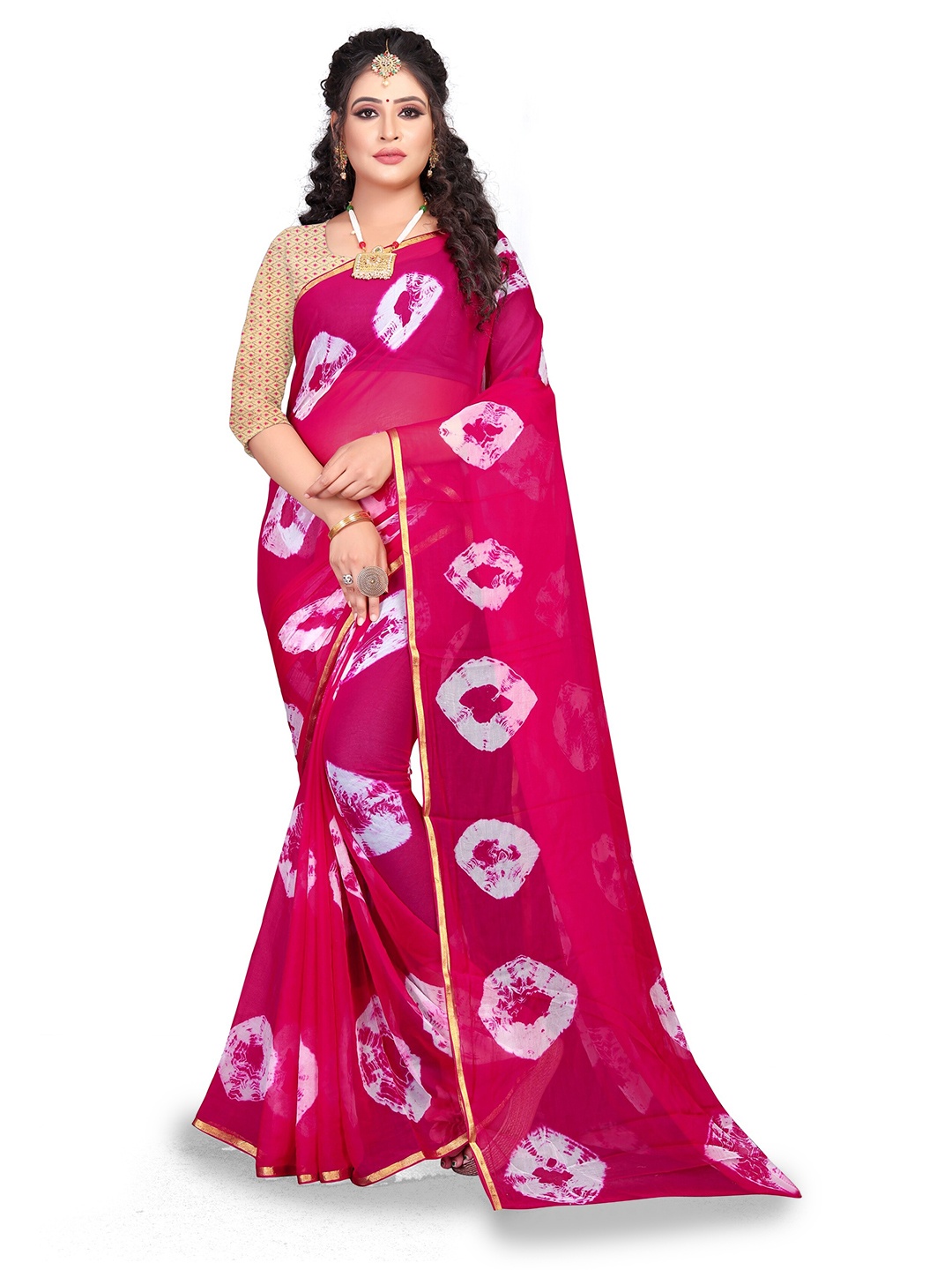 

Rhey Tie And Dye Chiffon Bandhan Saree, Pink