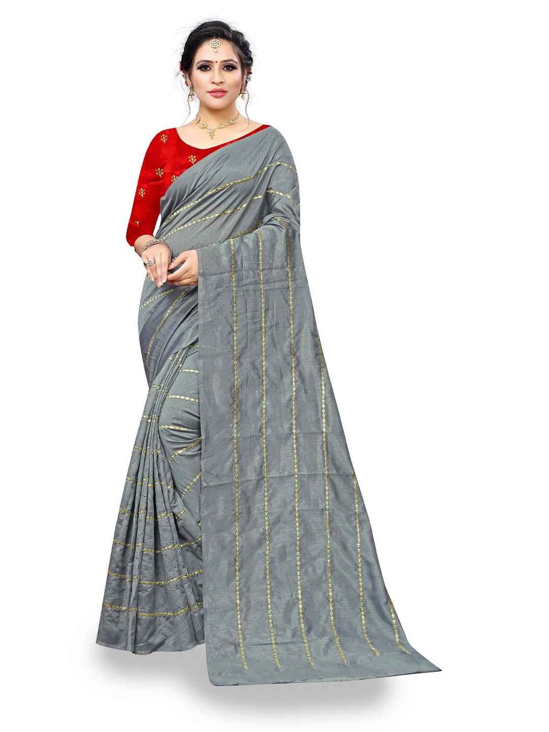 

Rhey Striped Gotta Patti Saree, Grey