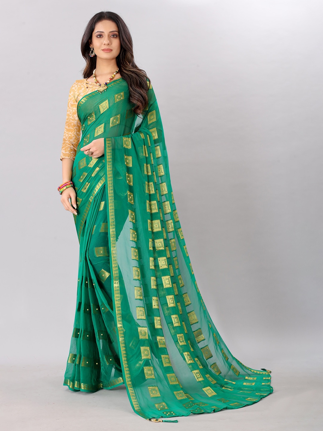 

Rhey Woven Design Zari Pure Chiffon Banarasi Saree, Green