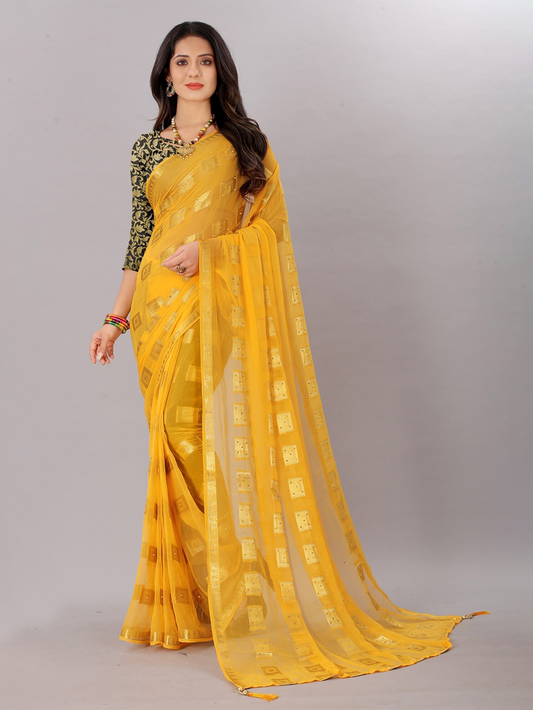 

Rhey Woven Design Zari Pure Chiffon Banarasi Saree, Yellow