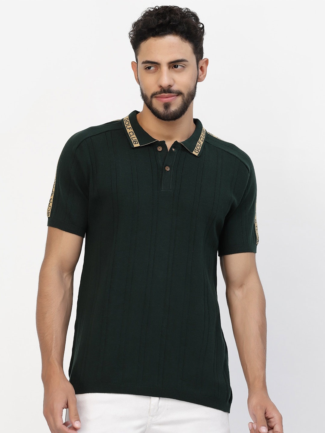 

Kalt Striped Short Sleeves Polo Collar T-shirt, Green