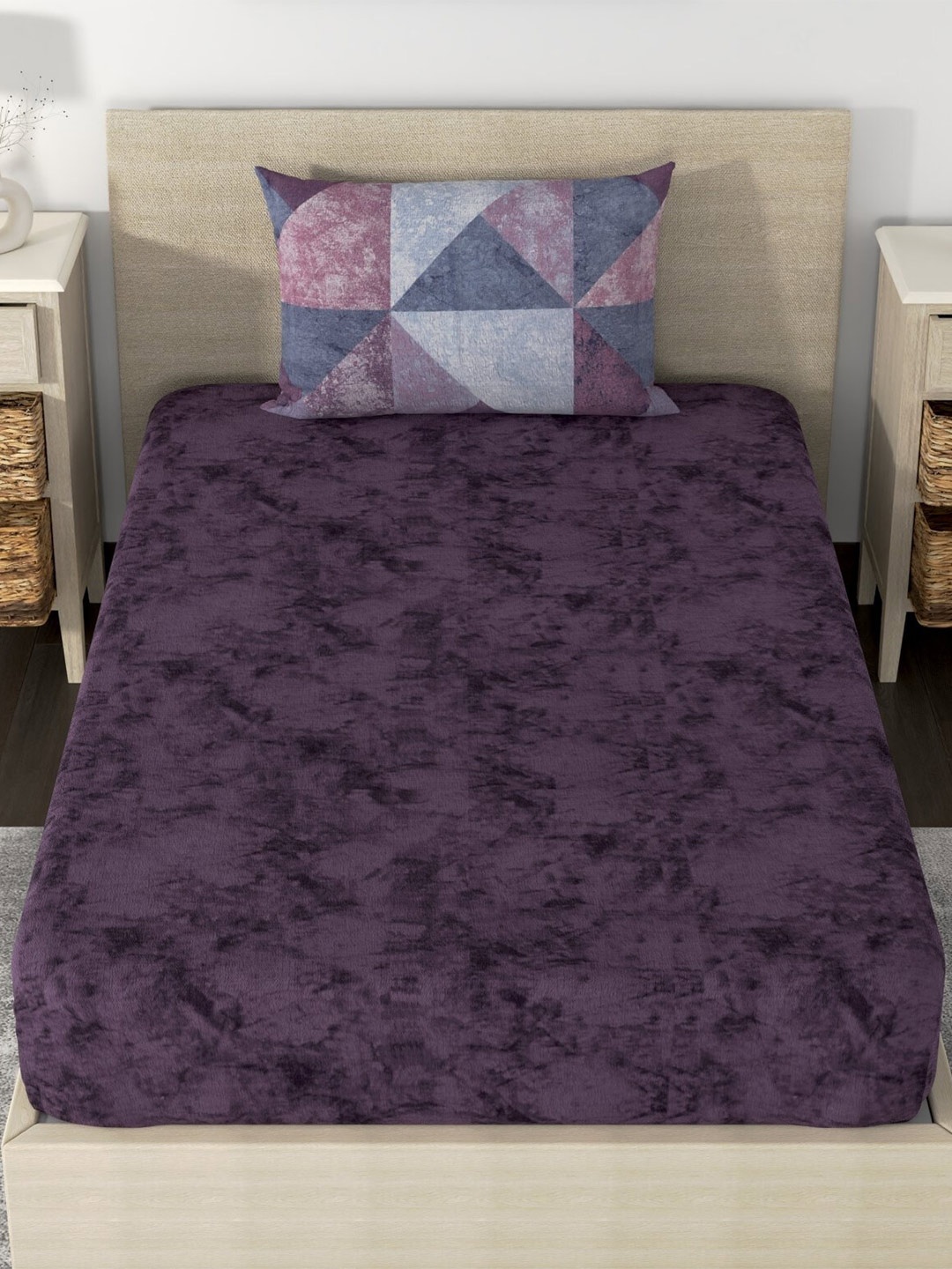 

Huesland Purple & Blue Tie & Dye 186 TC Cotton Single Bedsheet with 1 Pillow Cover