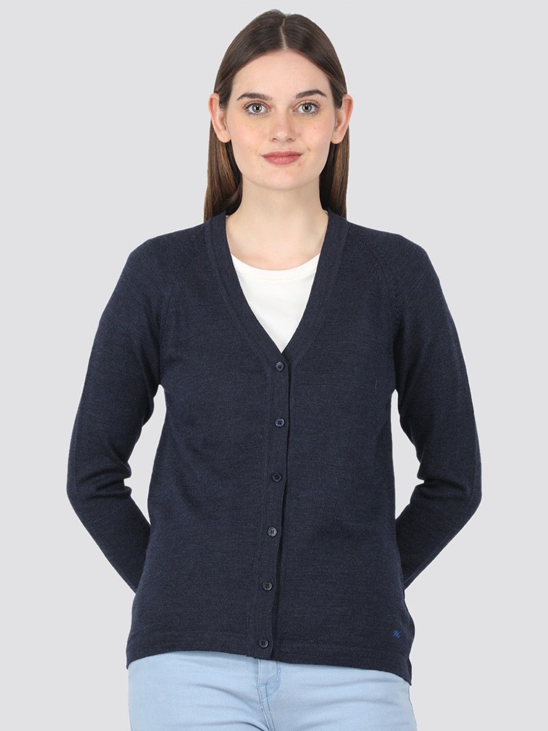 

Monte Carlo V-Neck Woollen Cardigan, Navy blue