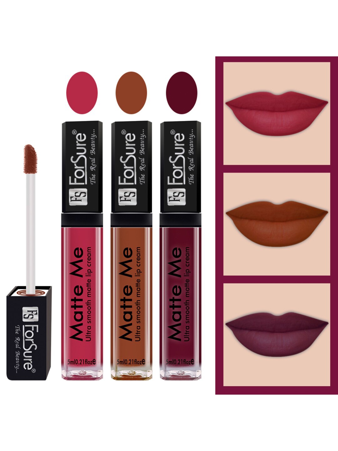 

ForSure Set of 3 Matte Me Ultra Smooth Lip Cream 5 ml Each - Rich Pink,Rust Brown,Ruby Red