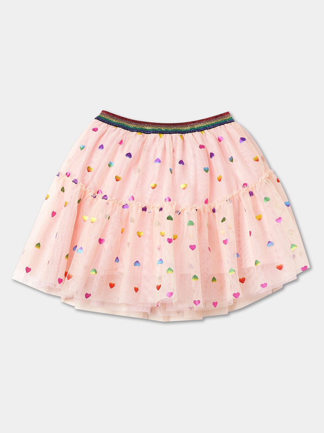 

R&B Girls Printed Pure Cotton Tiered Skirt, Peach