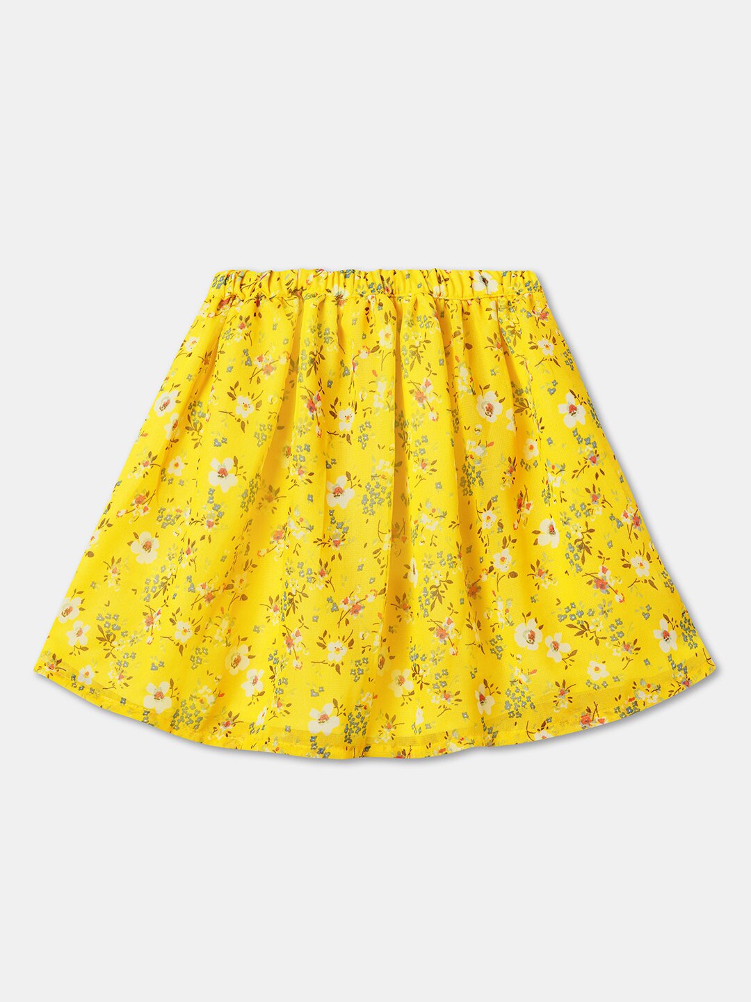

R&B Girls Floral Printed A-Line Pure Cotton Mini Skirt, Yellow