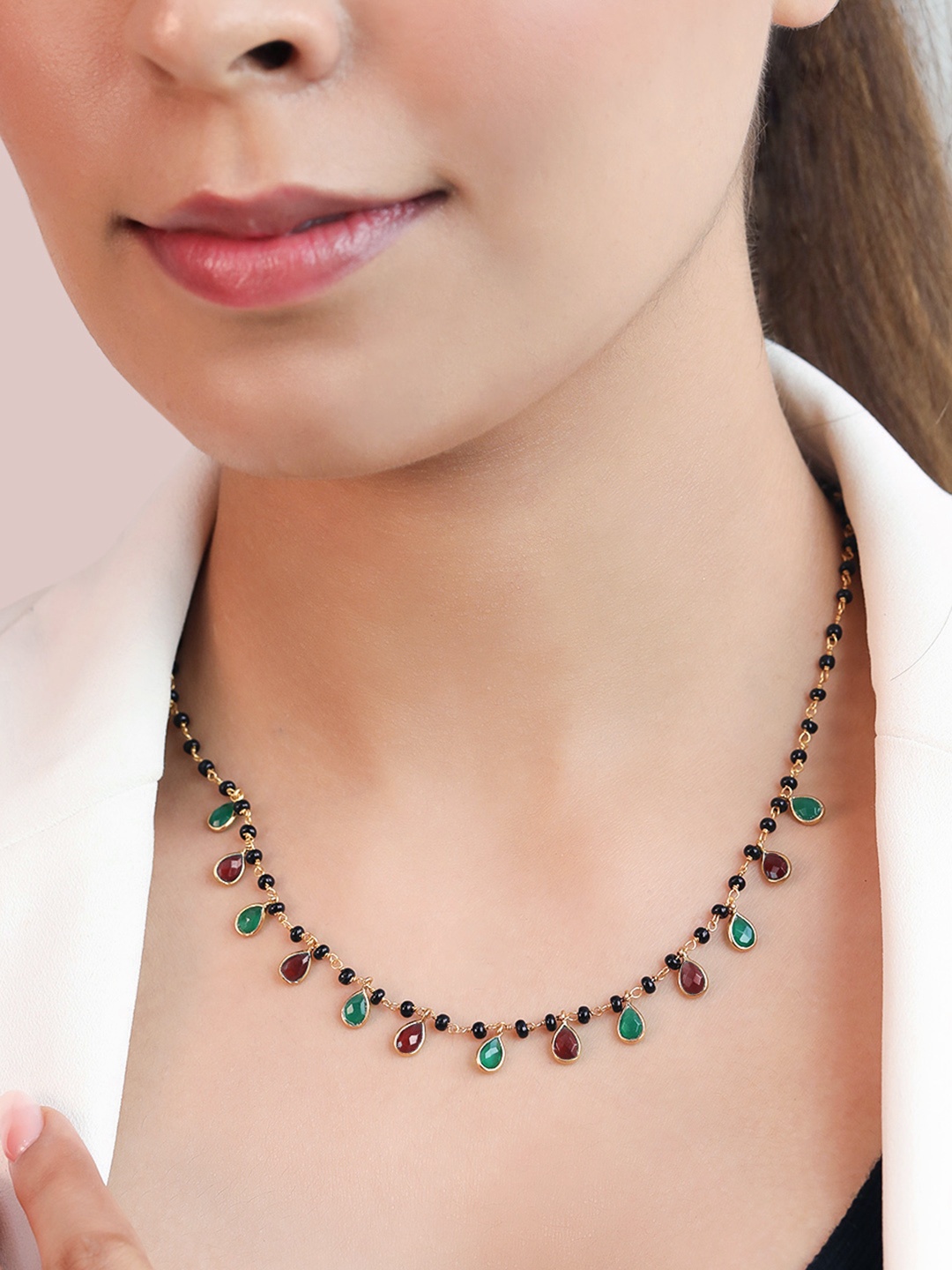 

Zavya Women Gold-Plated Artificial Stones & Beads Sterling Silver Mangalsutra