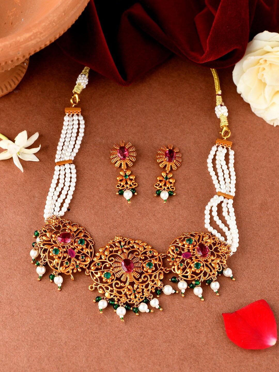 

Voylla Gold-Plated Floral Choker Necklace Set