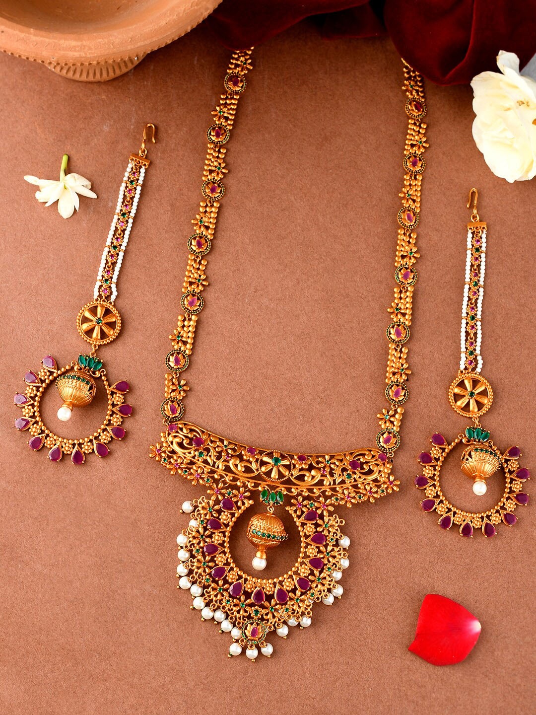 

Voylla Gold Plated Necklace and Earrings Set