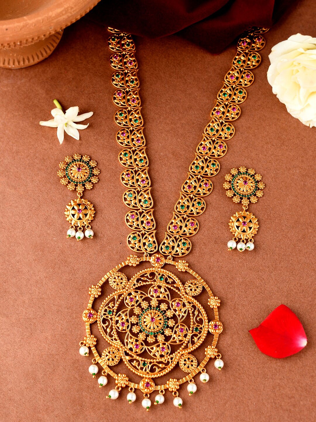 

Voylla Gold-Plated Royal Long Antique Necklace Set