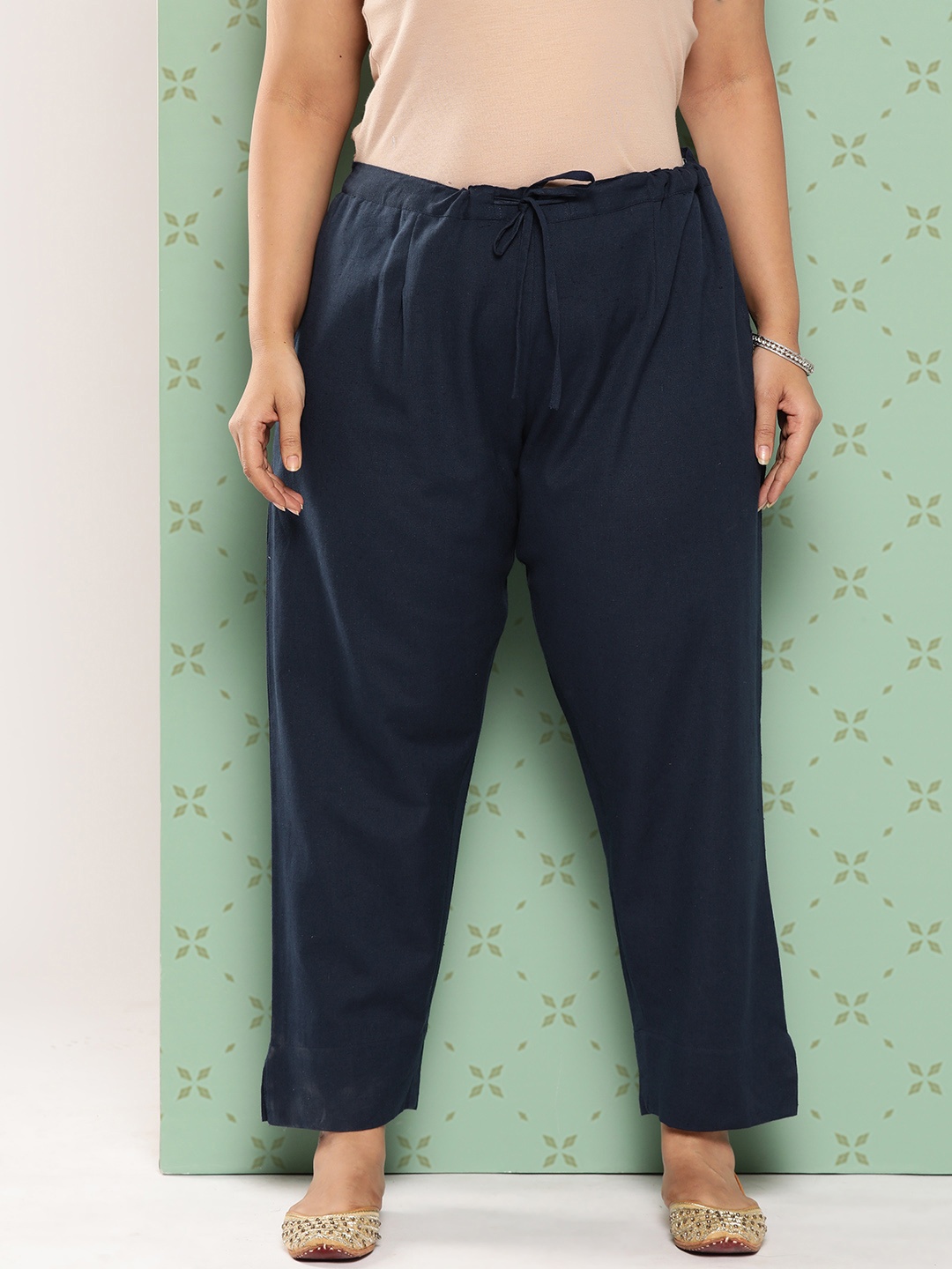 

Yufta Women Plus Size Norma Slim Fit Pure Cotton Ethnic Trousers, Navy blue