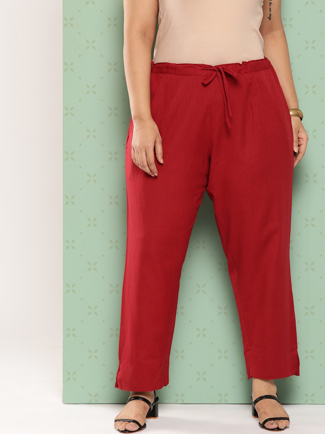 

Yufta Women Plus Size Norma Slim Fit Pure Cotton Ethnic Trousers, Maroon