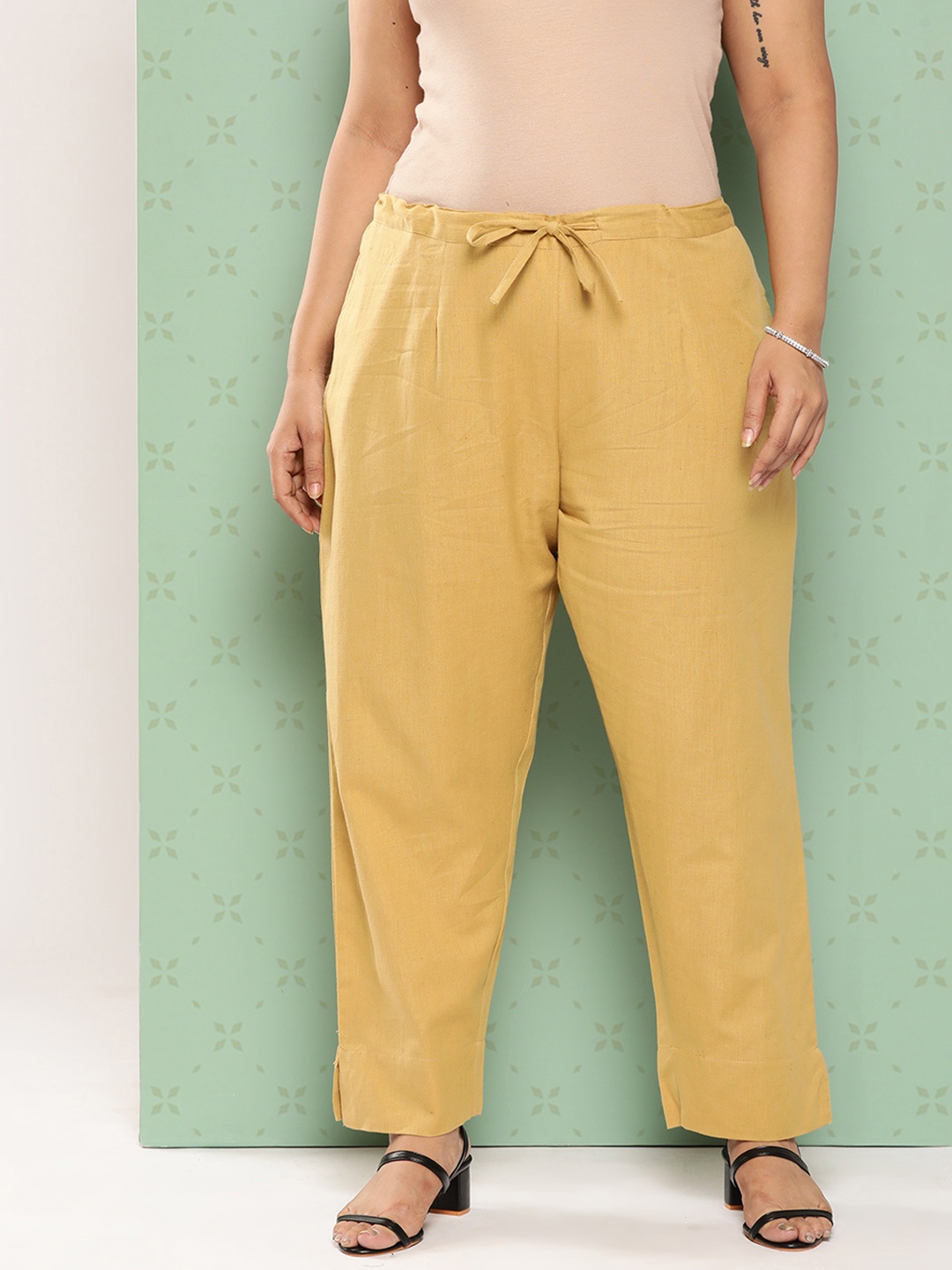 

Yufta Women Plus Size Norma Slim Fit Pure Cotton Ethnic Trousers, Beige