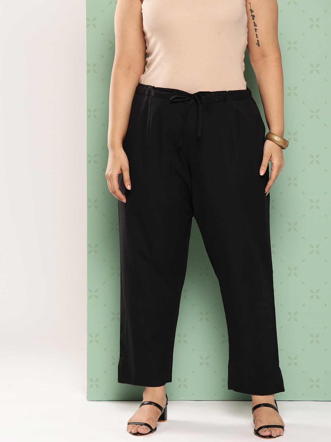 

Yufta Women Plus Size Norma Slim Fit Pure Cotton Ethnic Trousers, Black