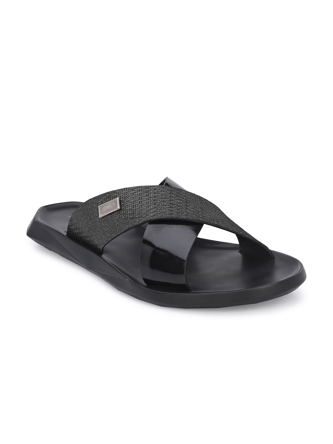 

Hitz Men Textured Leather Comfort Sandals, Black