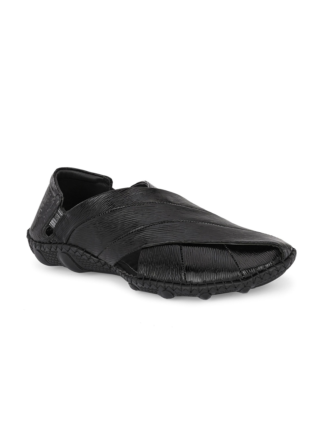 

Hitz Men Textured Leather Shoe-Style Sandals, Black