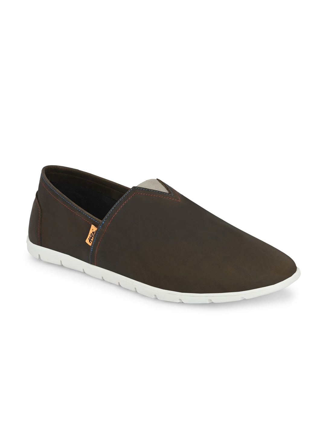 

Hitz Men Lightweight Leather Contrast Sole Slip-On Sneakers, Coffee brown