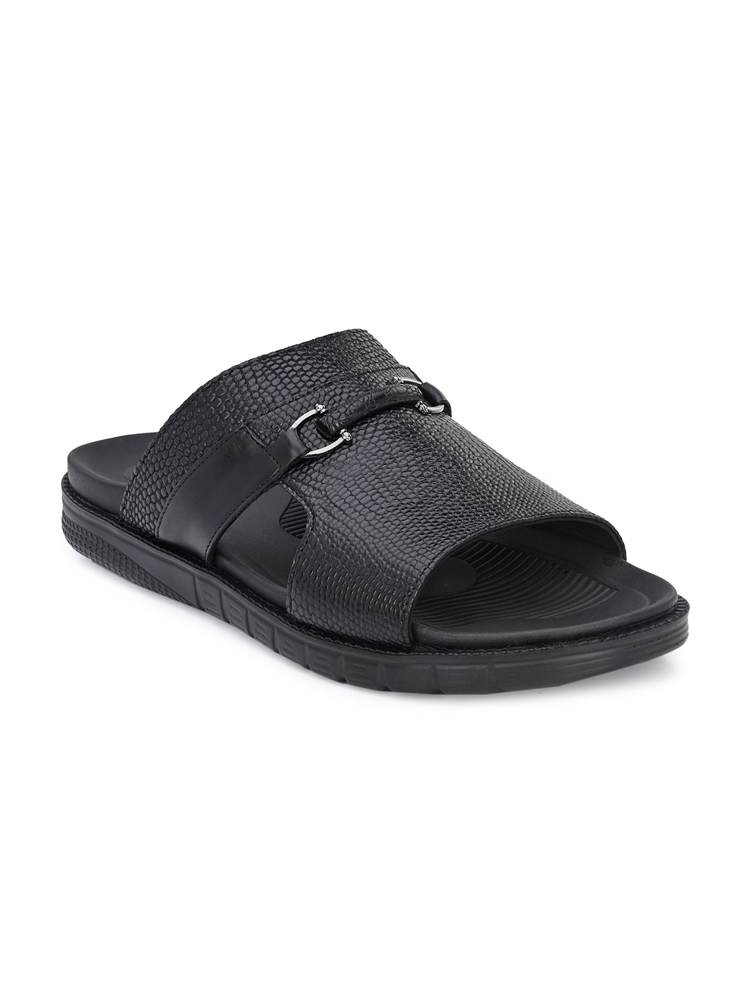 

Hitz Men Textured Leather Comfort Sandals, Black