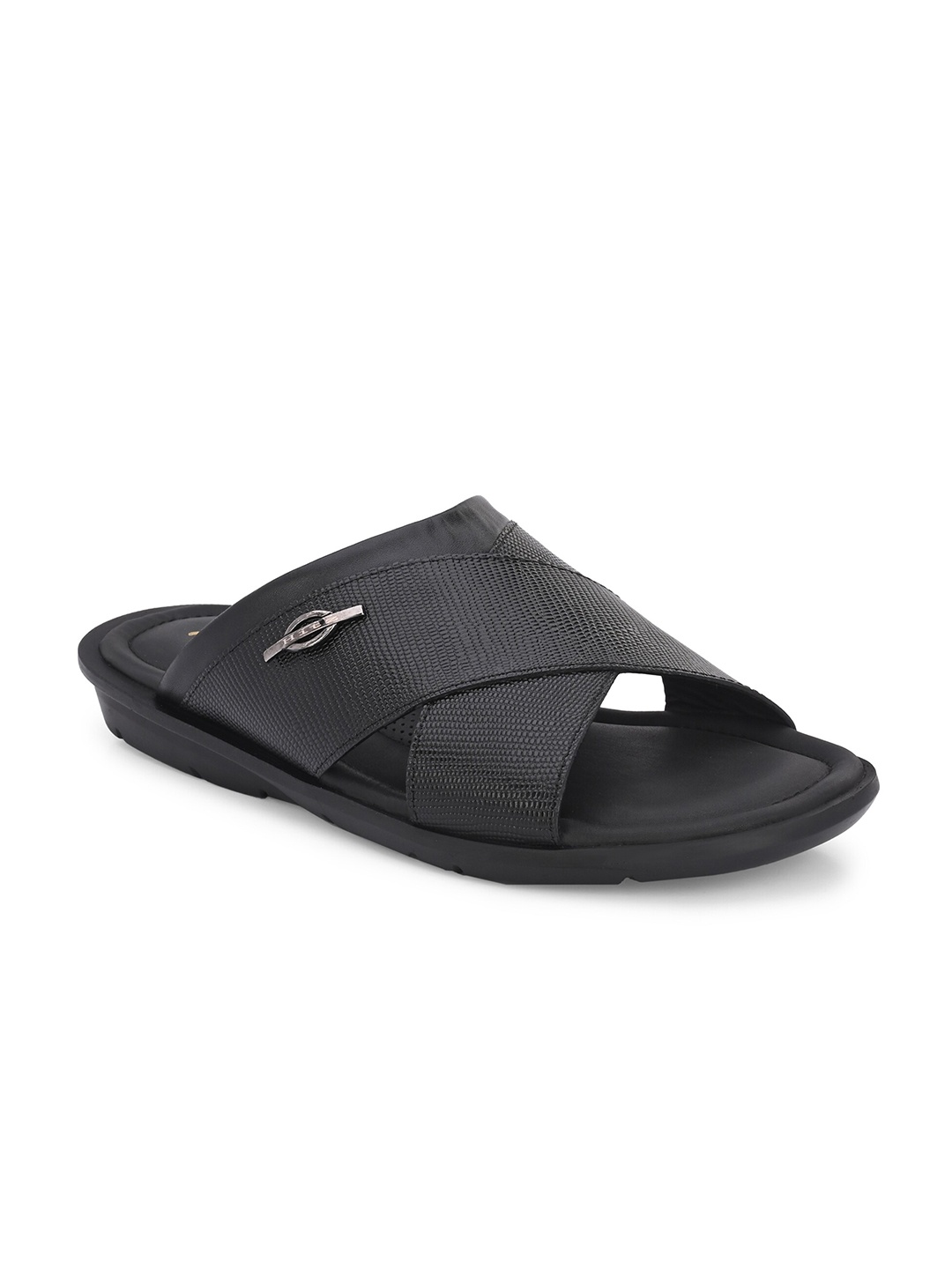 

Hitz Men Textured Leather Comfort Sandals, Black