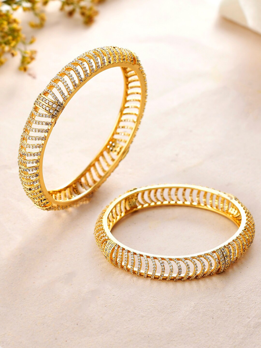 

Voylla Set Of 2 Gold-Plated Cubic Zirconia Studded Bangles